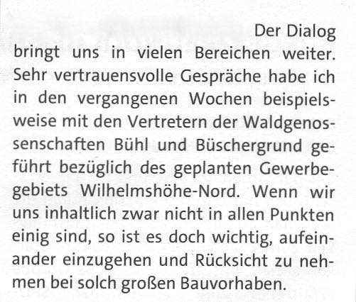 Der Text in der Mai-Ausgabe von "SPD-Aktuell": Die Bürgermeisterin spricht das GIB Wilhelmshöhe-Nord an.
